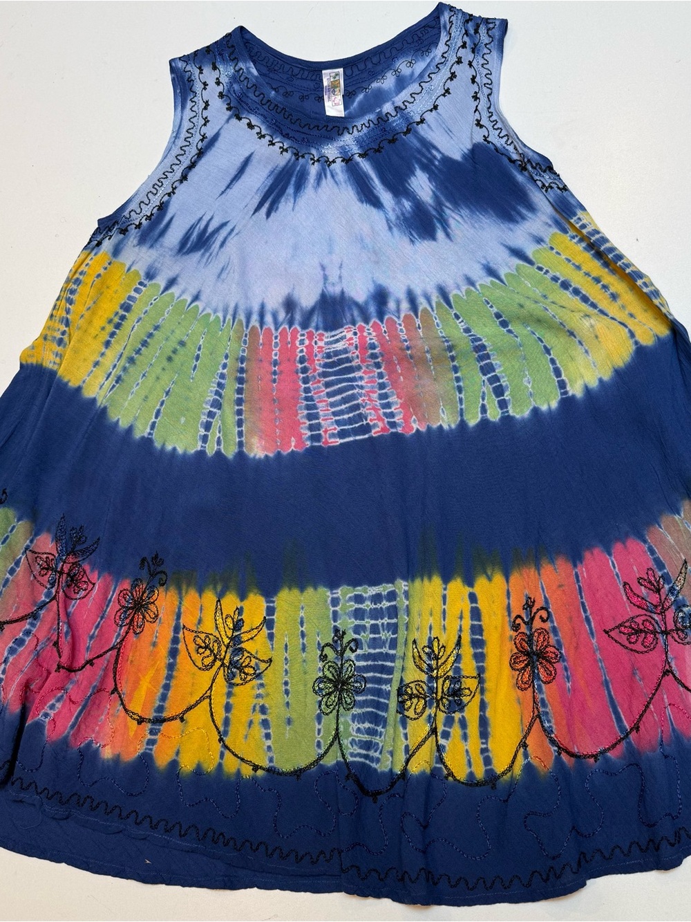 India Boutique Blue Tie-Dye Midi Dress with Multi-Color Accents